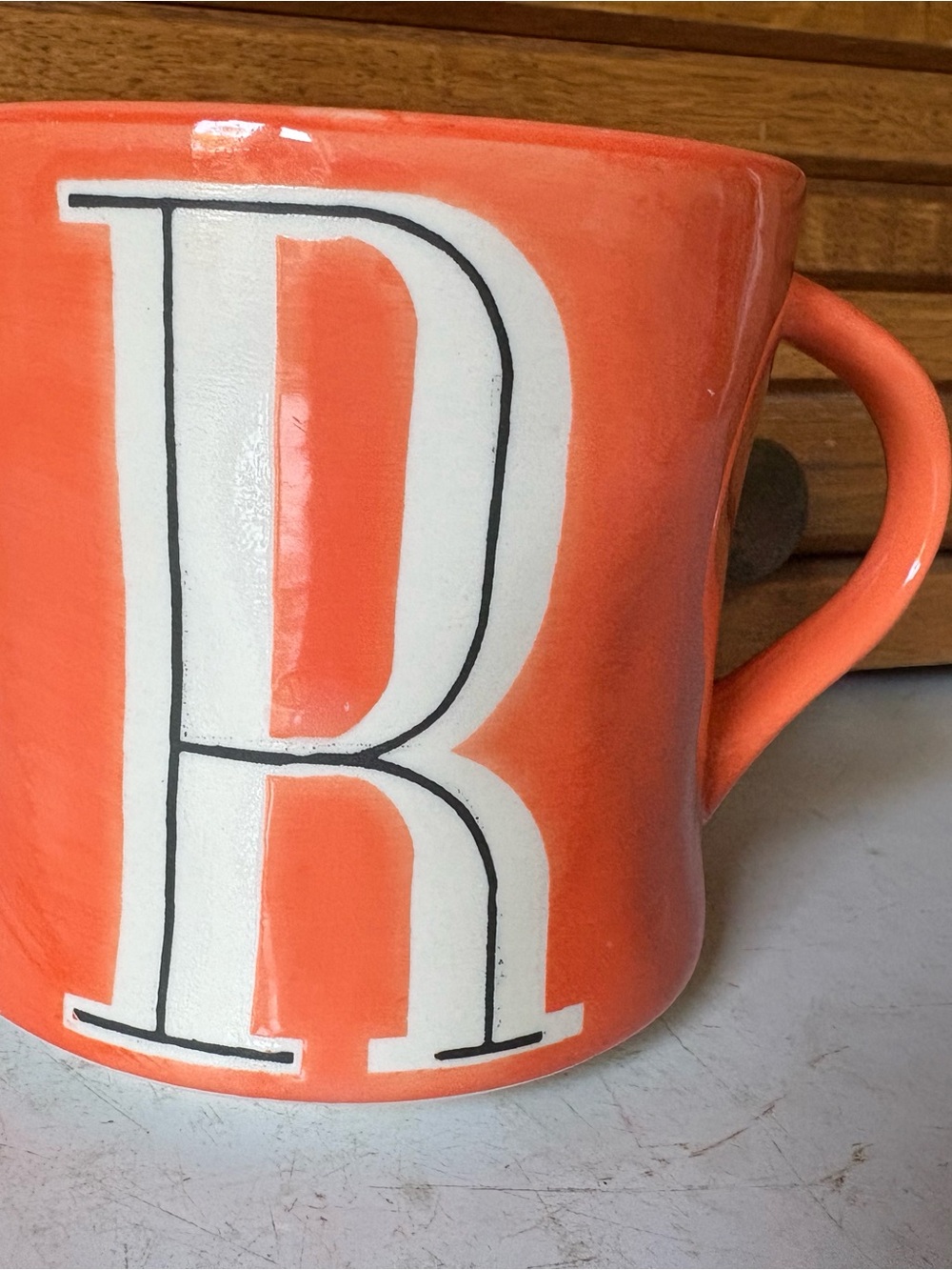 Anthropologie COLORWAY MONOGRAM "R” 14oz Mug Cup Orange White Alphabet Letter